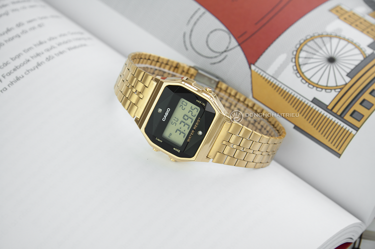 Đồng hồ điện tử Casio A159WGED-1DF đính kim cương sang trọng hình 2