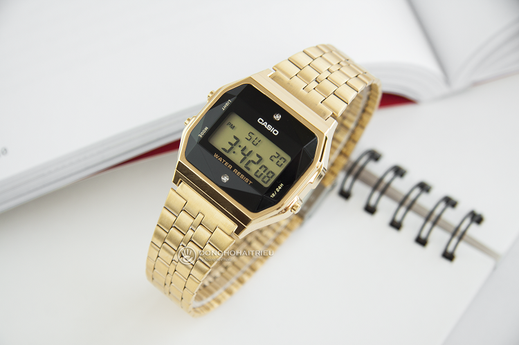 Đồng hồ điện tử Casio A159WGED-1DF đính kim cương sang trọng hình 1
