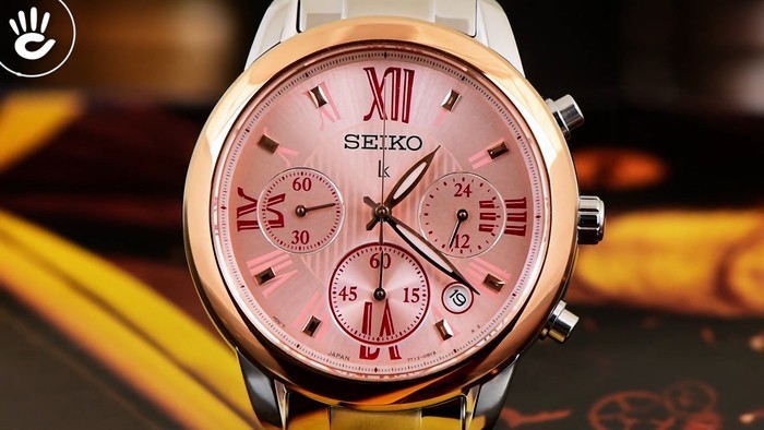 Review đồng hồ Seiko SRWZ90P1 6 kim phối với dây đeo demi vàng hồng - Ảnh 2