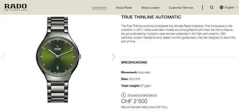 Đồng hồ Rado chính hãng có giá bao nhiêu được thể hiên chi tiết qua website